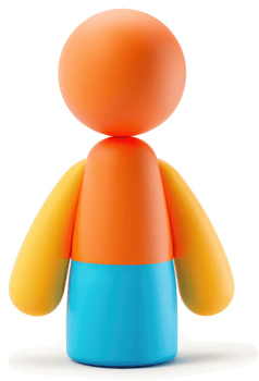 Vividly colored, stylized, cartoon figure. png