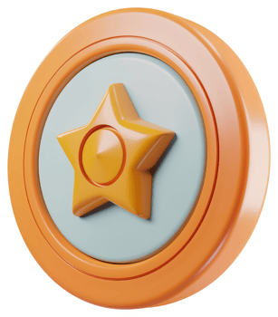 Round orange badge with a prominent yellow star. png