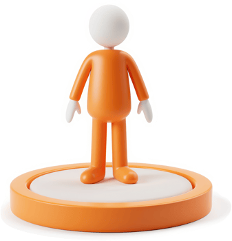 Orange cartoon figure stands on a circular platform. png