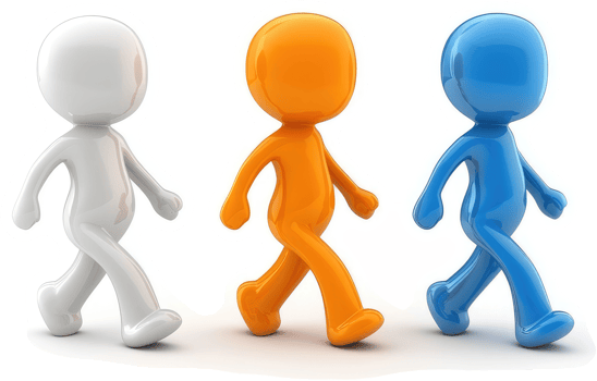 Three stylized figures walking in a progressive motion. png