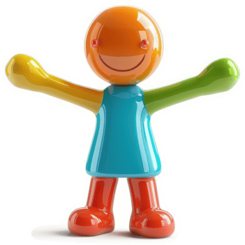 Vibrant, colorful, cartoon figure with outstretched arms. png