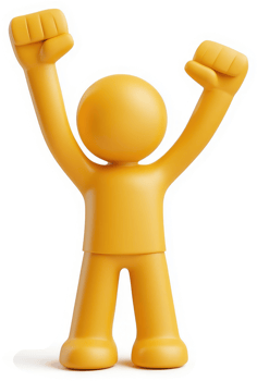Exuberant yellow figure celebrates with raised arms. png