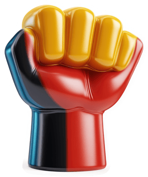 Colorful fist raised in solidarity, symbolizing strength and unity. png