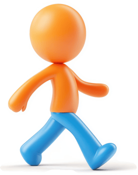Orange cartoon figure walking away. png