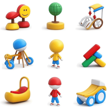 Colorful children's play items and figures. png