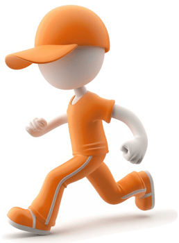 Animated figure in athletic orange attire running. png