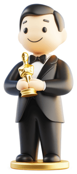 Cartoon figure holding an award statuette. png
