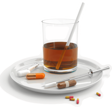 A collection of medication and liquid, arranged on a plate. png
