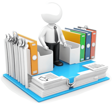Organized files and documents with a business person. png