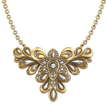 Ornate gold and diamond necklace featuring a floral design. png