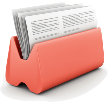 Coral-colored document holder displaying stacked papers. png