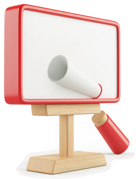 Red-framed whiteboard with a rolled-up document. png
