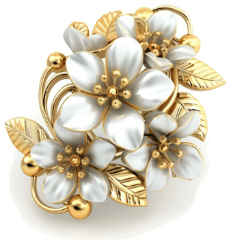 Exquisite gold and white floral brooch design. png
