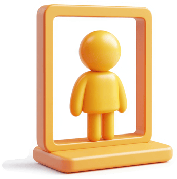 Orange stylized figure within a framed display. png