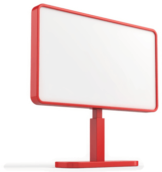 Red rectangular display with a stand. png