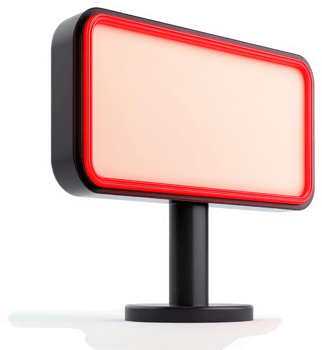 Illuminated rectangular advertising display with red neon border. png