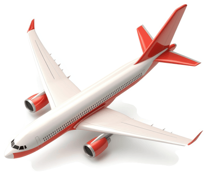 Red and white passenger jet illustration. png