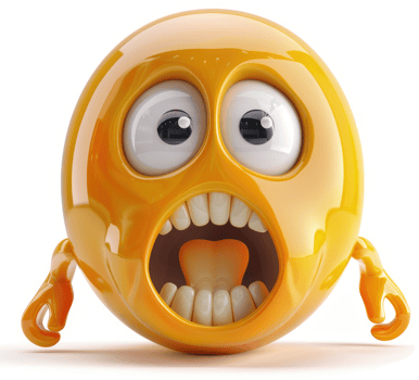 A startling, surprised, cartoon emoji face. png