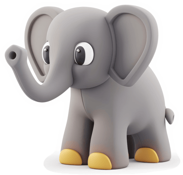 Cute cartoon elephant illustration against a plain background. png