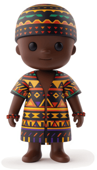 Smiling African child in vibrant traditional attire. png