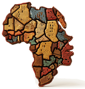 Colorful African continent map created from matchsticks. png