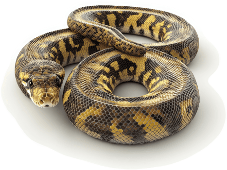 Venomless ball python coiled in a ring pattern. png
