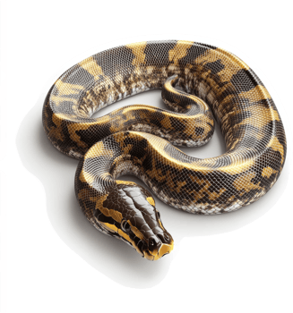A ball python coiled in a graceful posture. png