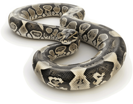 A coiled ball python, displaying intricate patterns. png