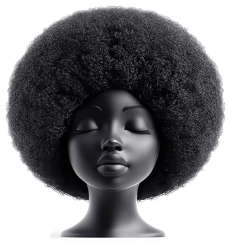 Black woman's head and large afro, serene expression. png