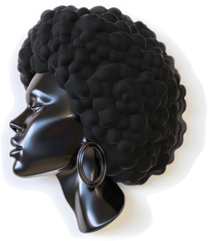 Striking profile of an African woman with voluminous afro. png
