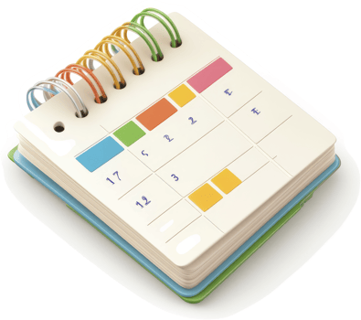 Colorful monthly calendar notepad with numbered days. png