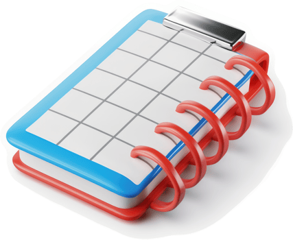 Red and blue spiral-bound notepad icon. png