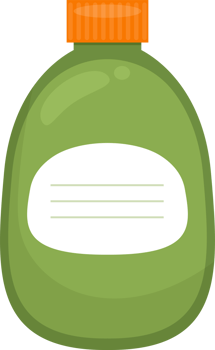 A green container with a white label and an orange lid, perfect for storing liquids or other items. png