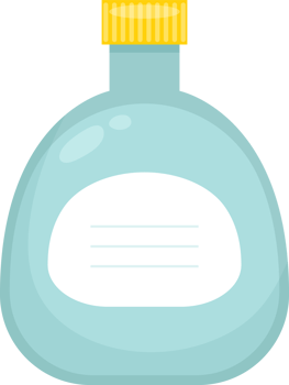 A stylized illustration of a light blue bottle with a yellow cap and a white label with space for text. png