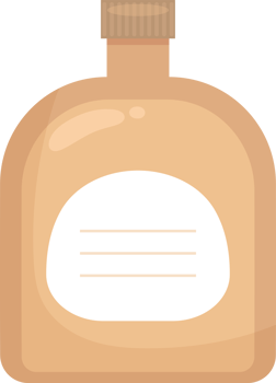 Amber bottle with a label, containing either medicine, cleaning product, or cosmetics. Flat design style. png