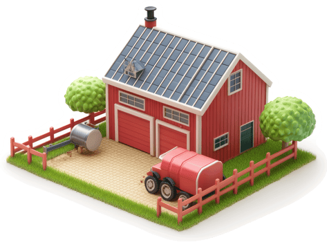 A charming, stylized model of a rural farm building. png