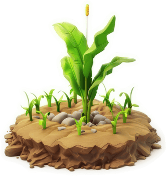 A vibrant illustration of a young plant growing from fertile soil. png