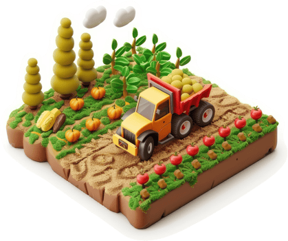 Vibrant 3D illustration of a farm scene with a truck. png