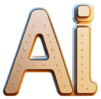 Modern, metallic, stylized depiction of the acronym AI. png