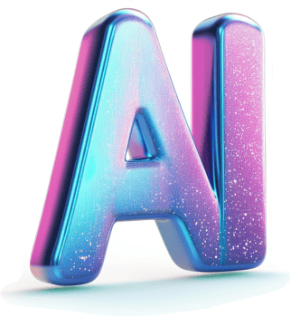 Glittering, iridescent AI initials in vibrant hues. png