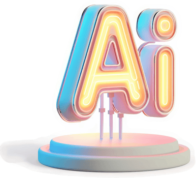 Neon AI logo on a pastel podium. png