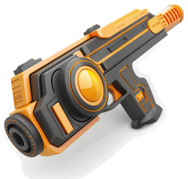 Futuristic orange and black dog toy water gun. png