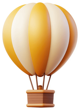 Vibrant, cartoon-style hot air balloon illustration. png