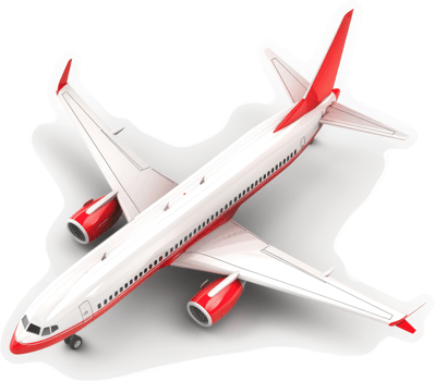 Red and white passenger jet in a 3d rendering. png