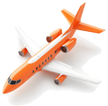 Vibrant orange jetliner against a turquoise runway. png