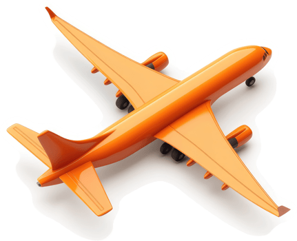 Bright orange airplane model against a vibrant teal backdrop. png