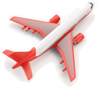 Red and white jet airliner illustration. png