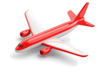 Red and white jet airplane model illustration. png
