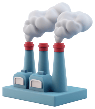 Industrial complex emitting smoky plumes, a 3D illustration. png