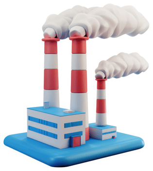 Three-dimensional factory illustration showcasing industrial emission. png